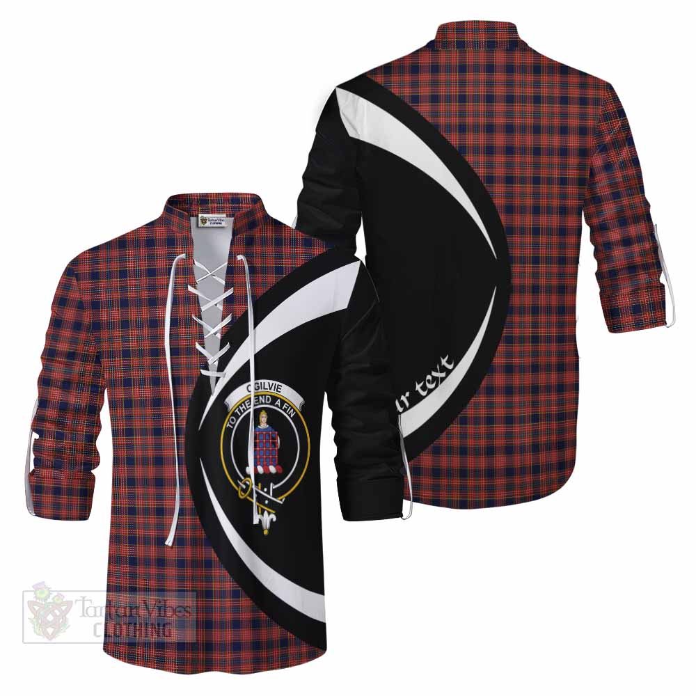 Tartan Vibes Clothing Ogilvie (Ogilvy) Tartan Ghillie Kilt Shirt with Family Crest Circle Style