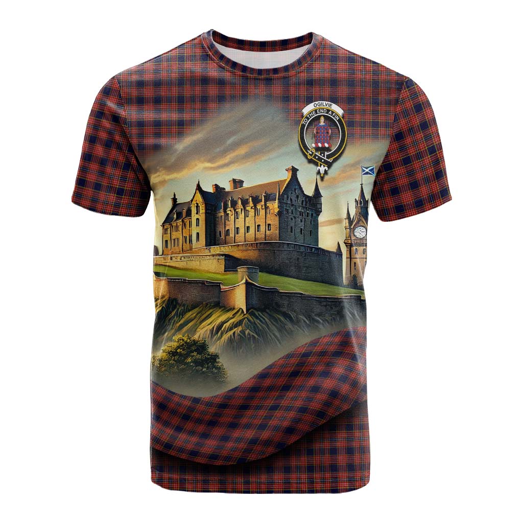 Tartan Vibes Clothing Ogilvie (Ogilvy) Tartan Family Crest Cotton T-shirt with Scottish Ancient Castle Style