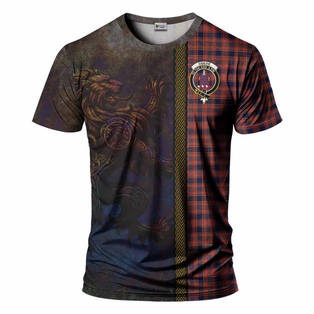 Tartan Vibes Clothing Ogilvie (Ogilvy) Tartan Family Crest T-Shirt Alba Gu Brath Be Brave Lion Ancient Style