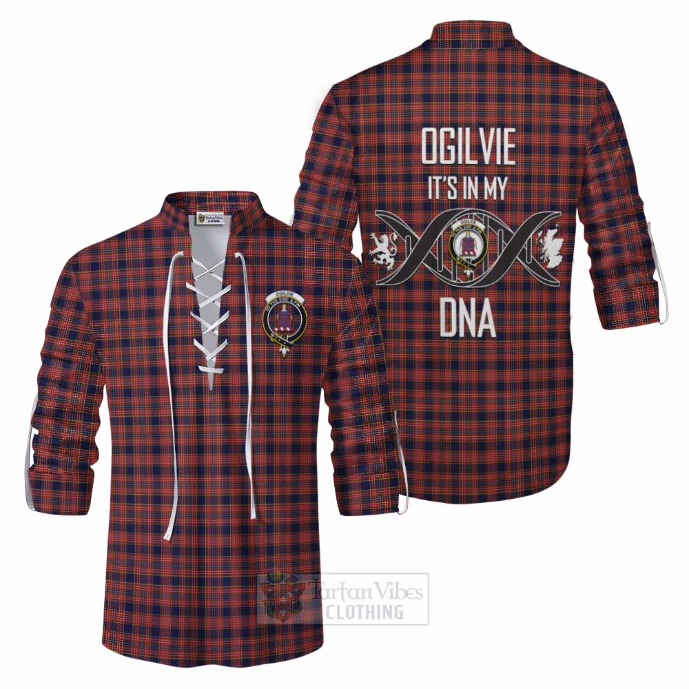 Tartan Vibes Clothing Ogilvie (Ogilvy) Tartan Ghillie Kilt Shirt with Family Crest DNA In Me Style