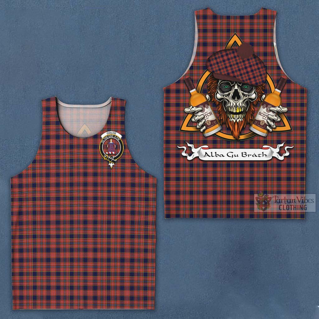 Tartan Vibes Clothing Ogilvie (Ogilvy) Tartan Men's Tank Top with Family Crest and Bearded Skull Holding Bottles of Whiskey