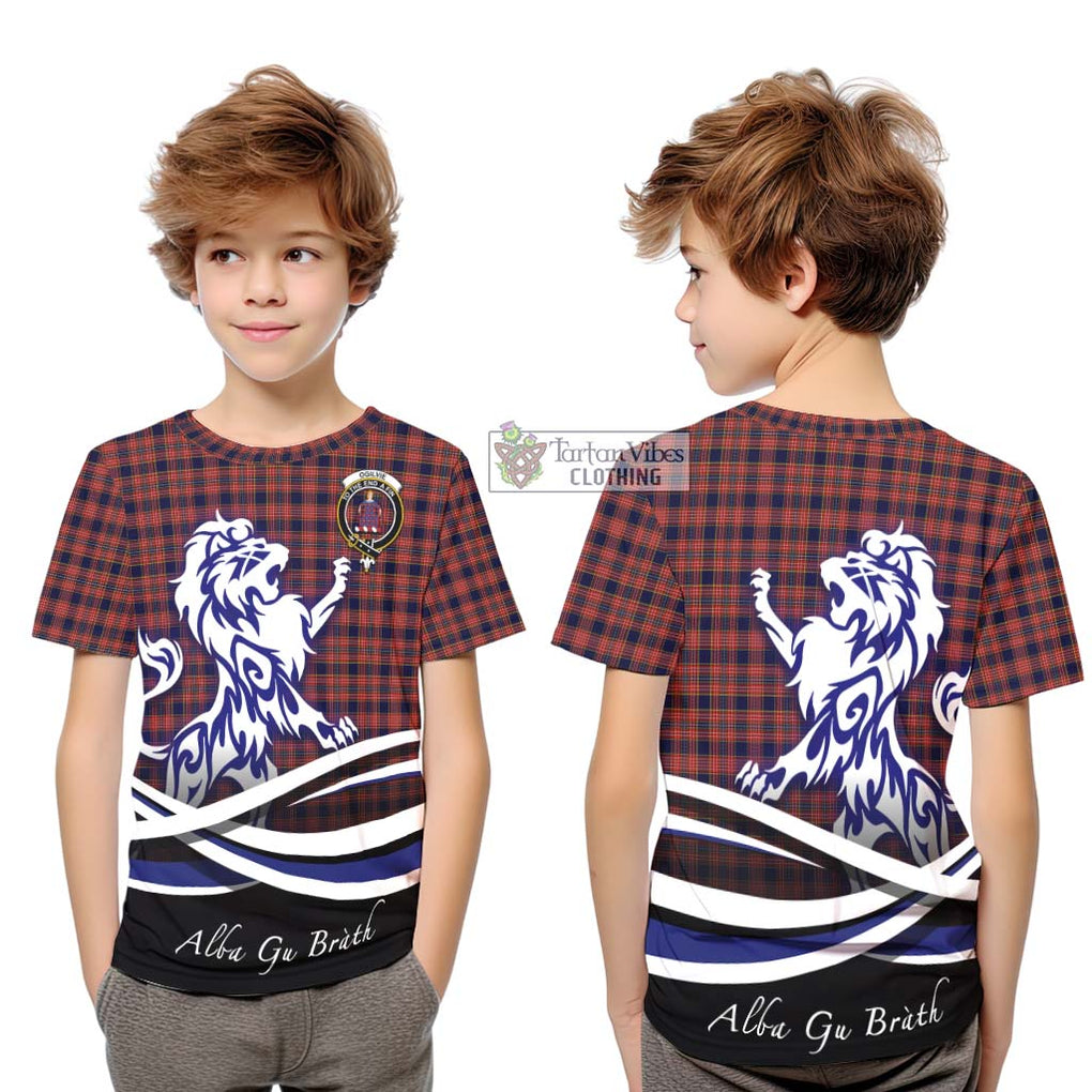 Ogilvie (Ogilvy) Tartan Kid T-Shirt with Alba Gu Brath Regal Lion Emblem Youth XL Size14 - Tartanvibesclothing Shop