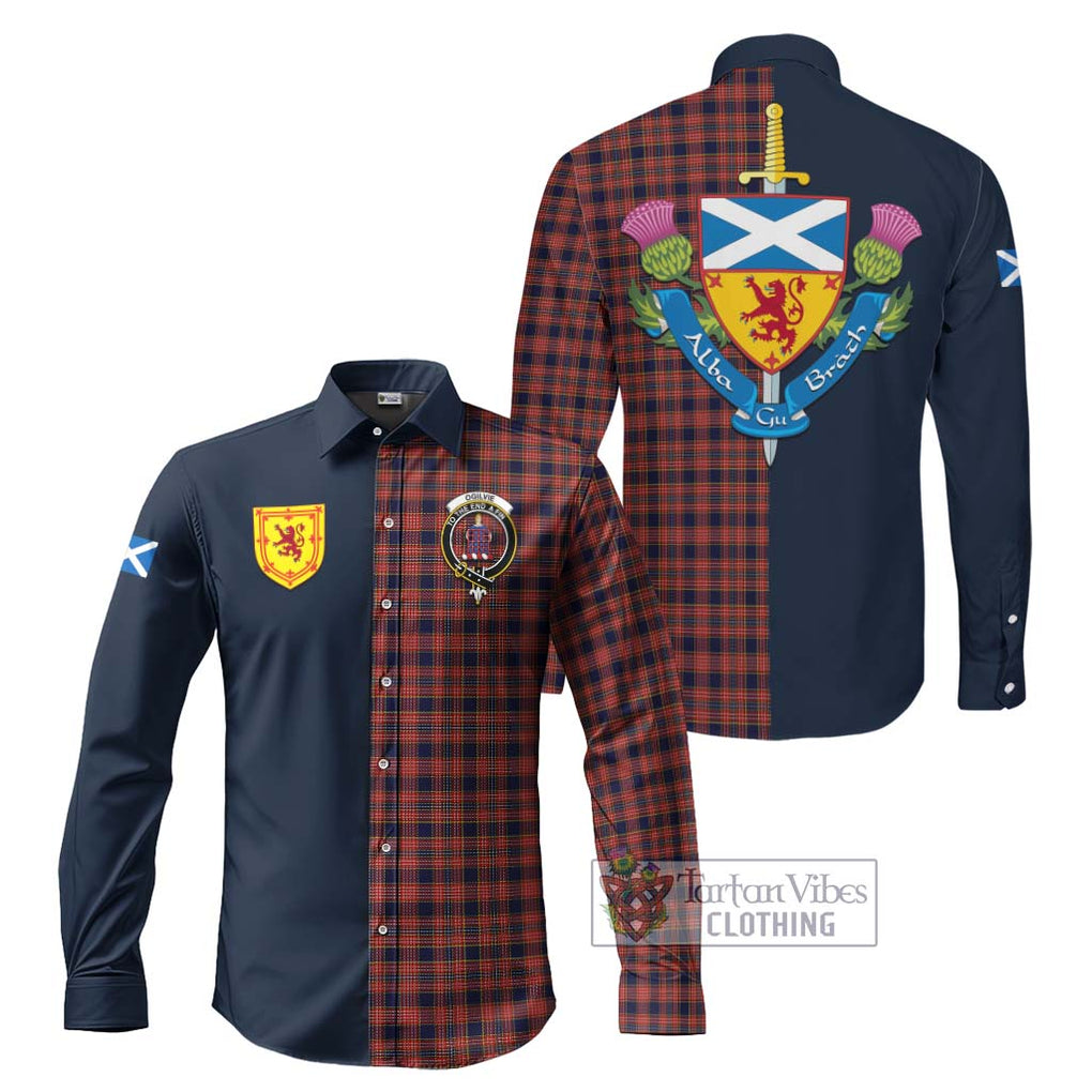 Tartan Vibes Clothing Ogilvie (Ogilvy) Tartan Long Sleeve Button Shirt with Scottish Lion Royal Arm Half Style