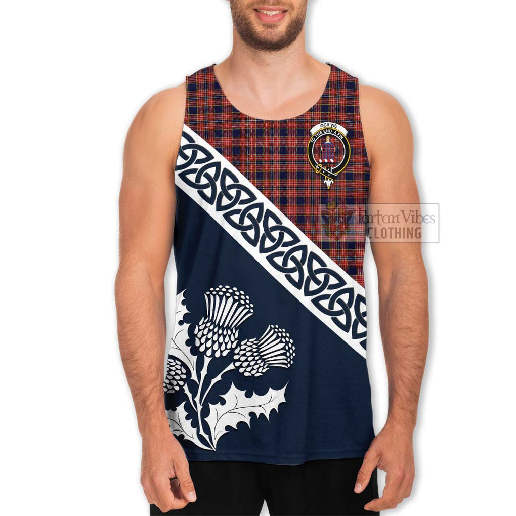 Tartan Vibes Clothing Ogilvie (Ogilvy) Tartan Men's Tank Top Featuring Thistle and Scotland Map