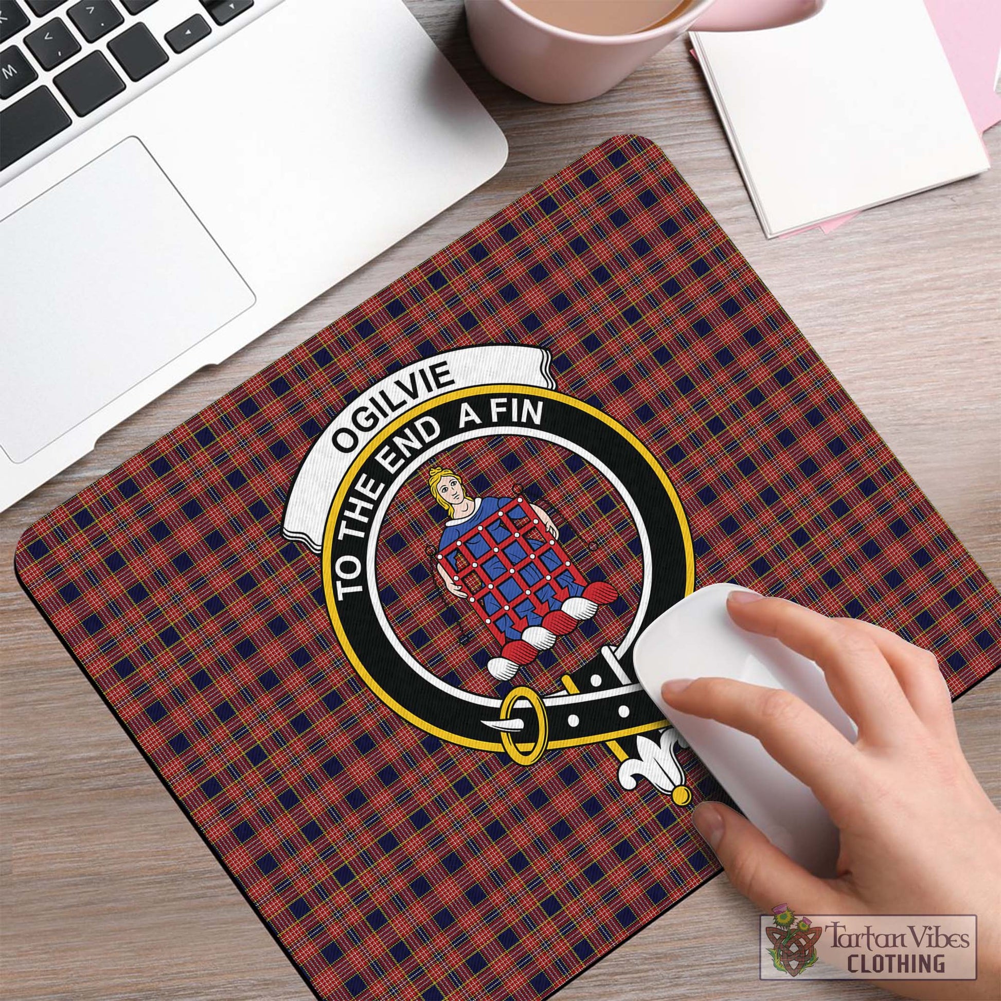 Tartan Vibes Clothing Ogilvie (Ogilvy) Tartan Mouse Pad with Family Crest