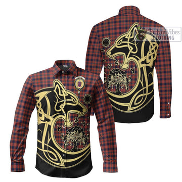 Ogilvie (Ogilvy) Tartan Long Sleeve Button Shirt with Family Crest Celtic Wolf Style Men's Shirt S - Tartan Vibes Clothing