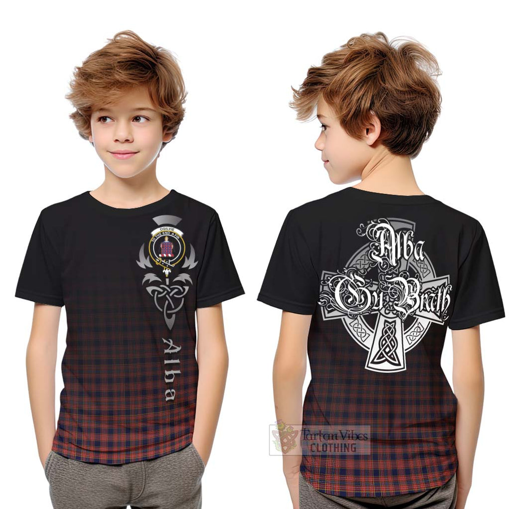 Tartan Vibes Clothing Ogilvie (Ogilvy) Tartan Kid T-Shirt Featuring Alba Gu Brath Family Crest Celtic Inspired