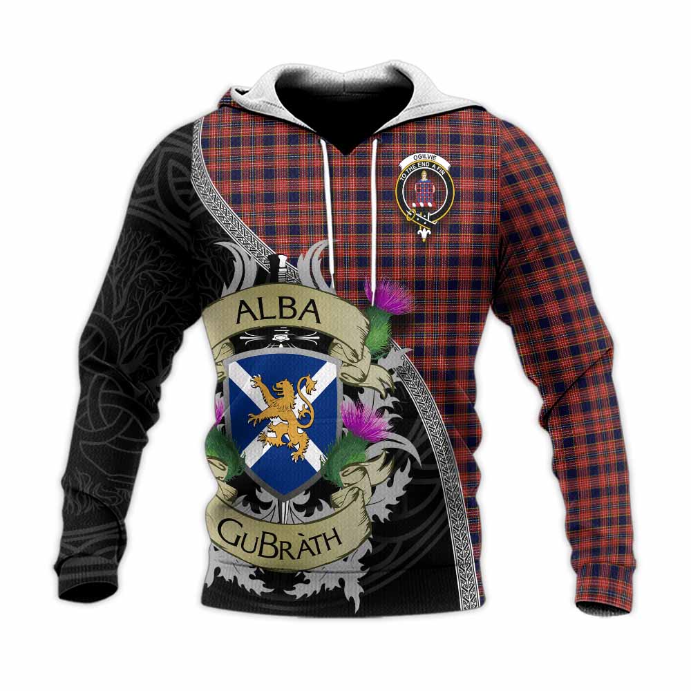 Tartan Vibes Clothing Ogilvie (Ogilvy) Tartan Family Crest Knitted Hoodie Lion Rampant Royal Thistle Shield Celtic Inspired