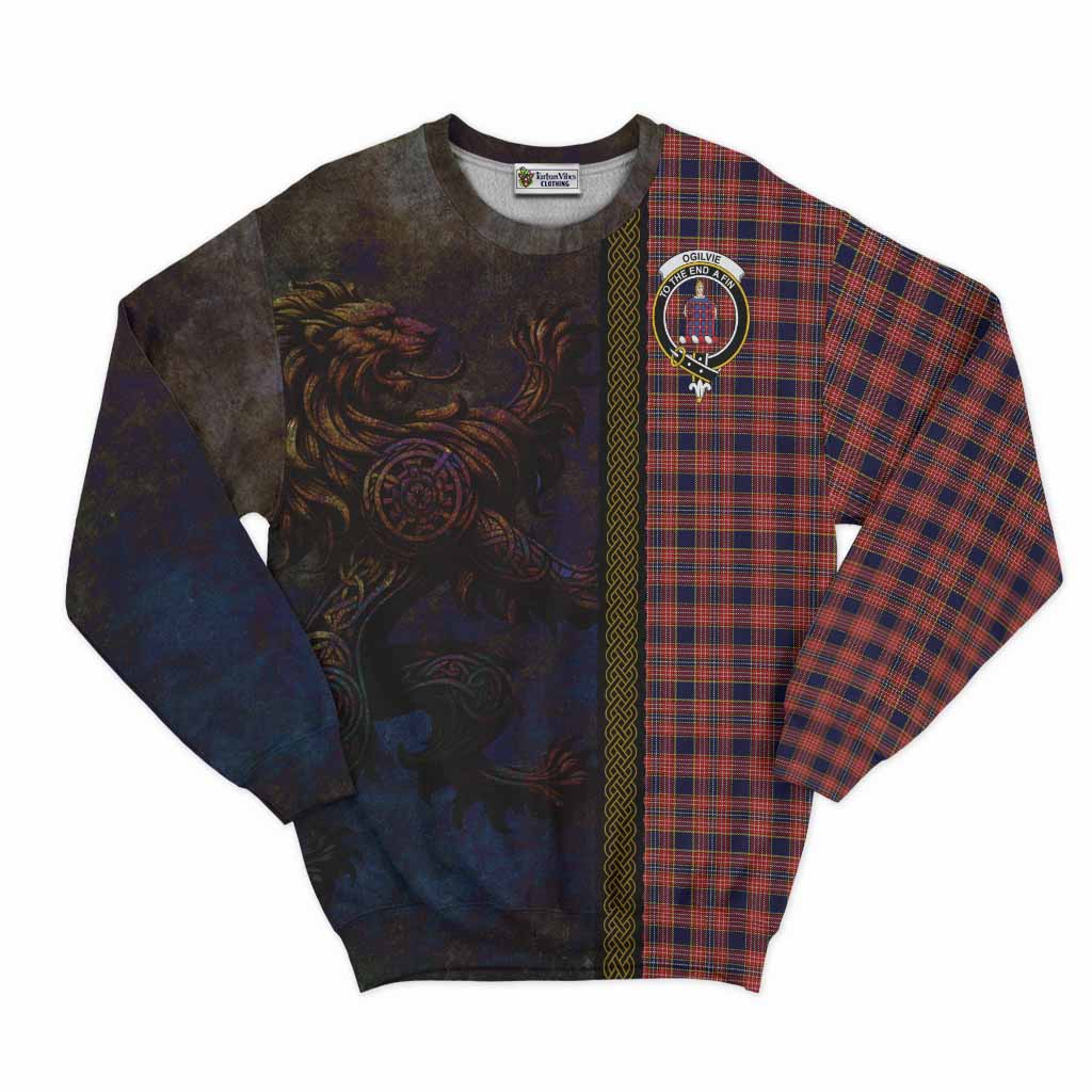 Tartan Vibes Clothing Ogilvie (Ogilvy) Tartan Family Crest Sweatshirt Alba Gu Brath Be Brave Lion Ancient Style
