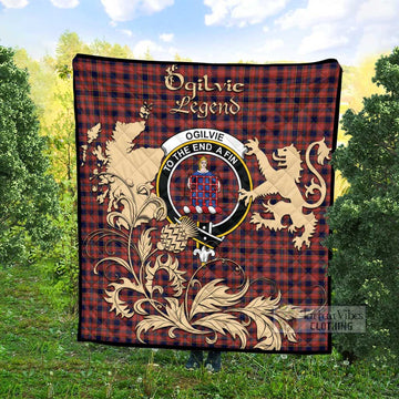 Tartan Vibes Clothing Ogilvie (Ogilvy) Tartan Quilt with Family Crest and Scottish Symbol Style