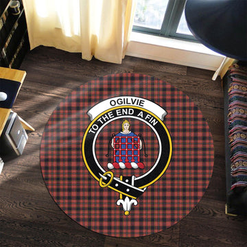 Ogilvie (Ogilvy) Tartan Round Rug with Family Crest