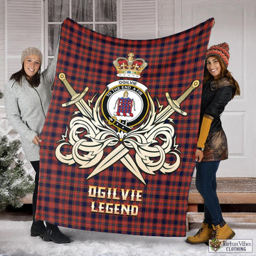 Tartan Vibes Clothing Ogilvie (Ogilvy) Tartan Blanket with Clan Crest and the Golden Sword of Courageous Legacy