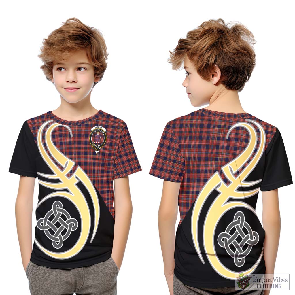Ogilvie (Ogilvy) Tartan Kid T-Shirt with Family Crest and Celtic Symbol Style Youth XL Size14 - Tartan Vibes Clothing