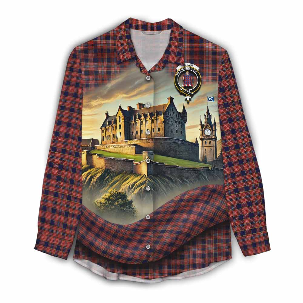 Tartan Vibes Clothing Ogilvie (Ogilvy) Tartan Family Crest Women's Casual Shirt with Scottish Ancient Castle Style