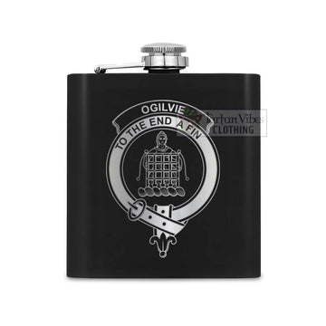 Tartan Vibes Clothing Ogilvie (Ogilvy) Crest Hip Flask Set 7oz Black Stainless Steel with A Gift Box
