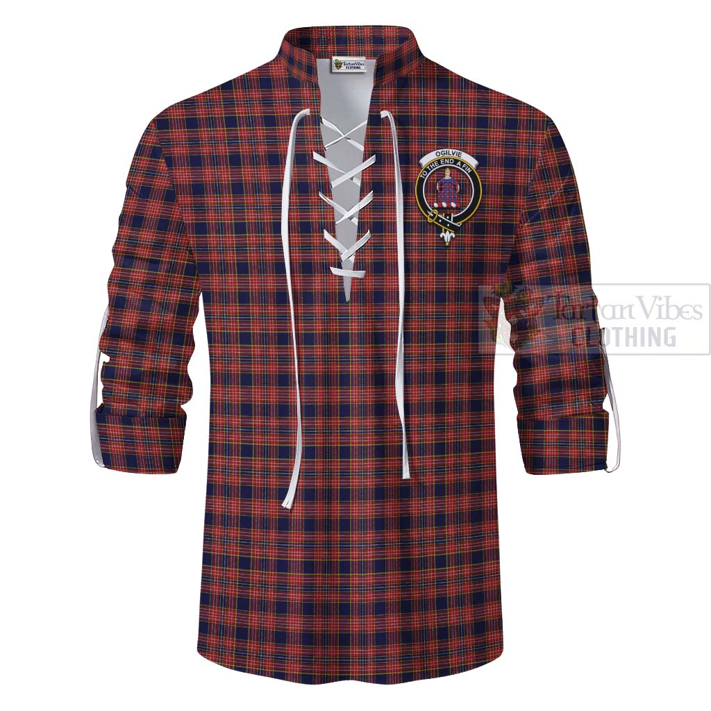 Tartan Vibes Clothing Ogilvie (Ogilvy) Tartan Ghillie Kilt Shirt with Family Crest Celtic Skull Style