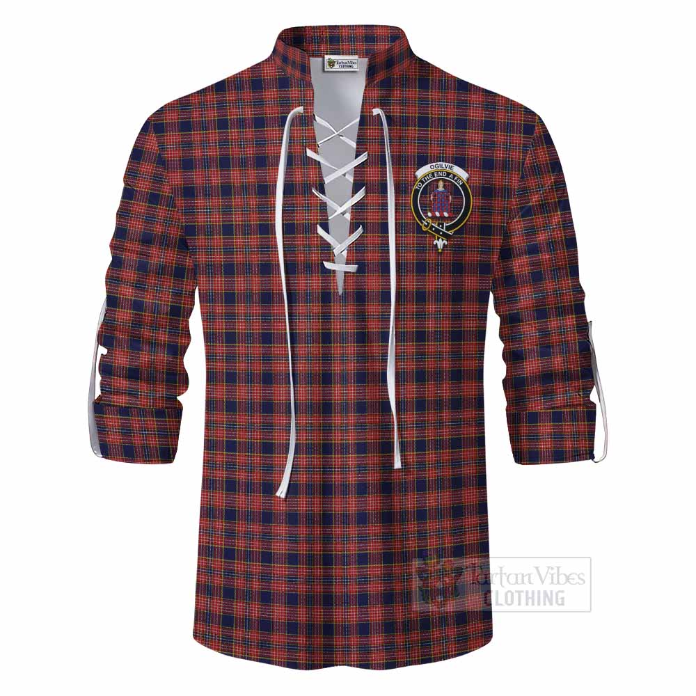 Tartan Vibes Clothing Ogilvie (Ogilvy) Tartan Ghillie Kilt Shirt with Family Crest DNA In Me Style