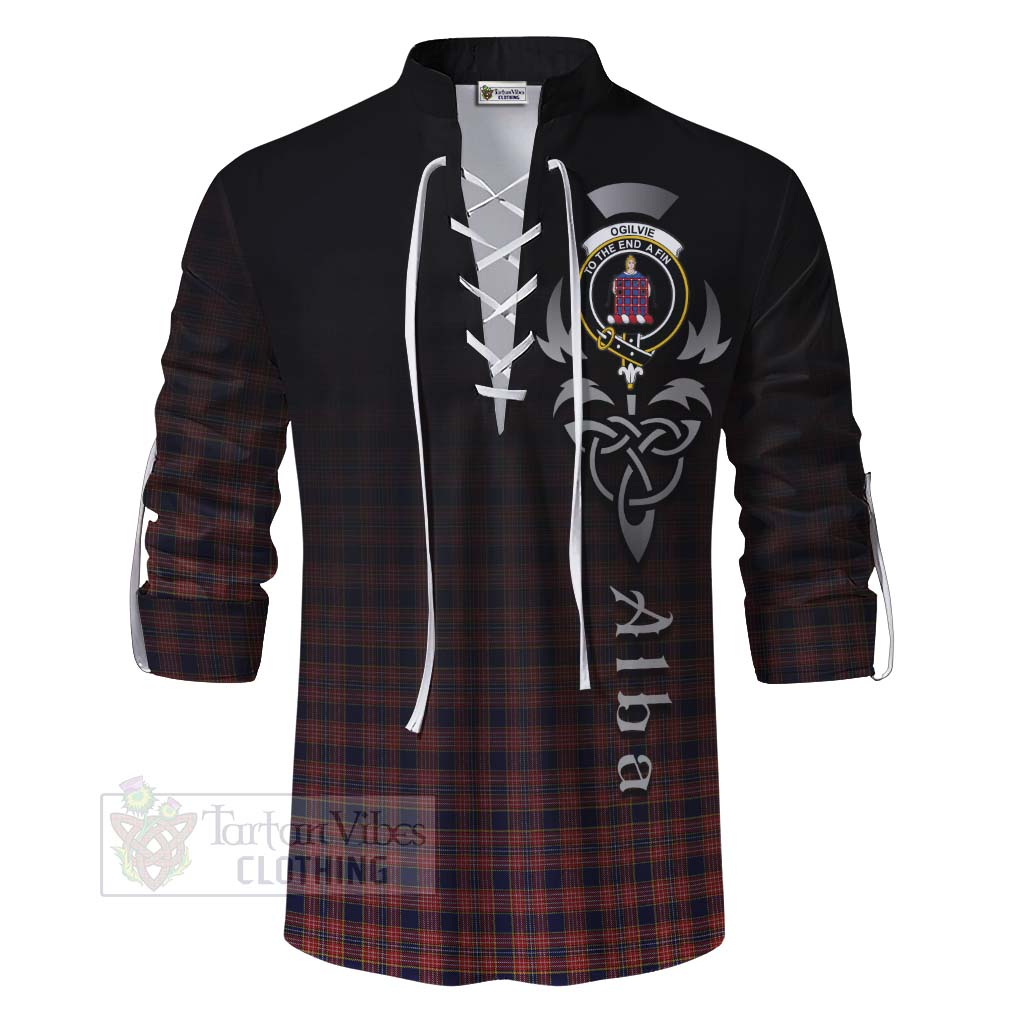 Tartan Vibes Clothing Ogilvie (Ogilvy) Tartan Ghillie Kilt Shirt Featuring Alba Gu Brath Family Crest Celtic Inspired