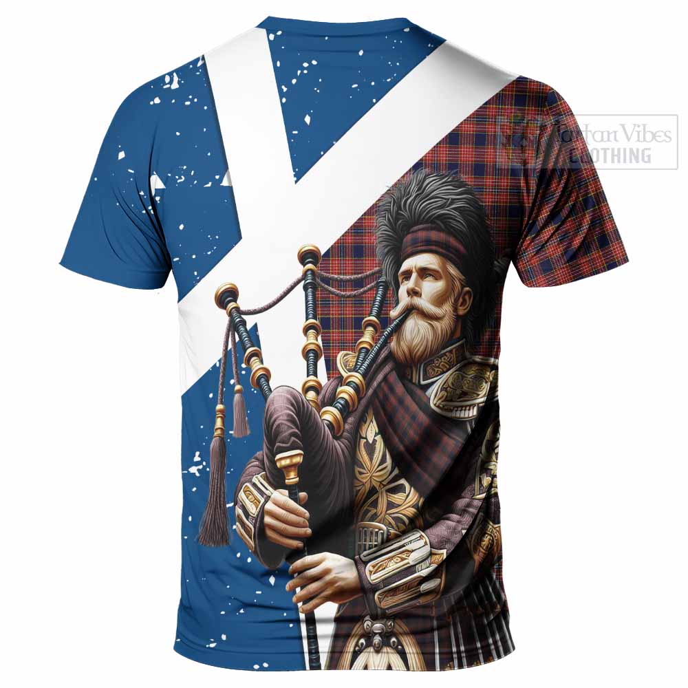 Tartan Vibes Clothing Ogilvie (Ogilvy) Tartan T-Shirt with Family Crest Scottish Bagpiper Vibes
