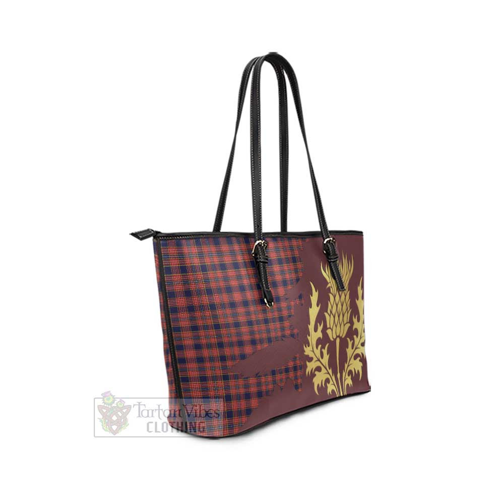 Tartan Vibes Clothing Ogilvie (Ogilvy) Tartan Leather Tote Bag Gold Thistle Style