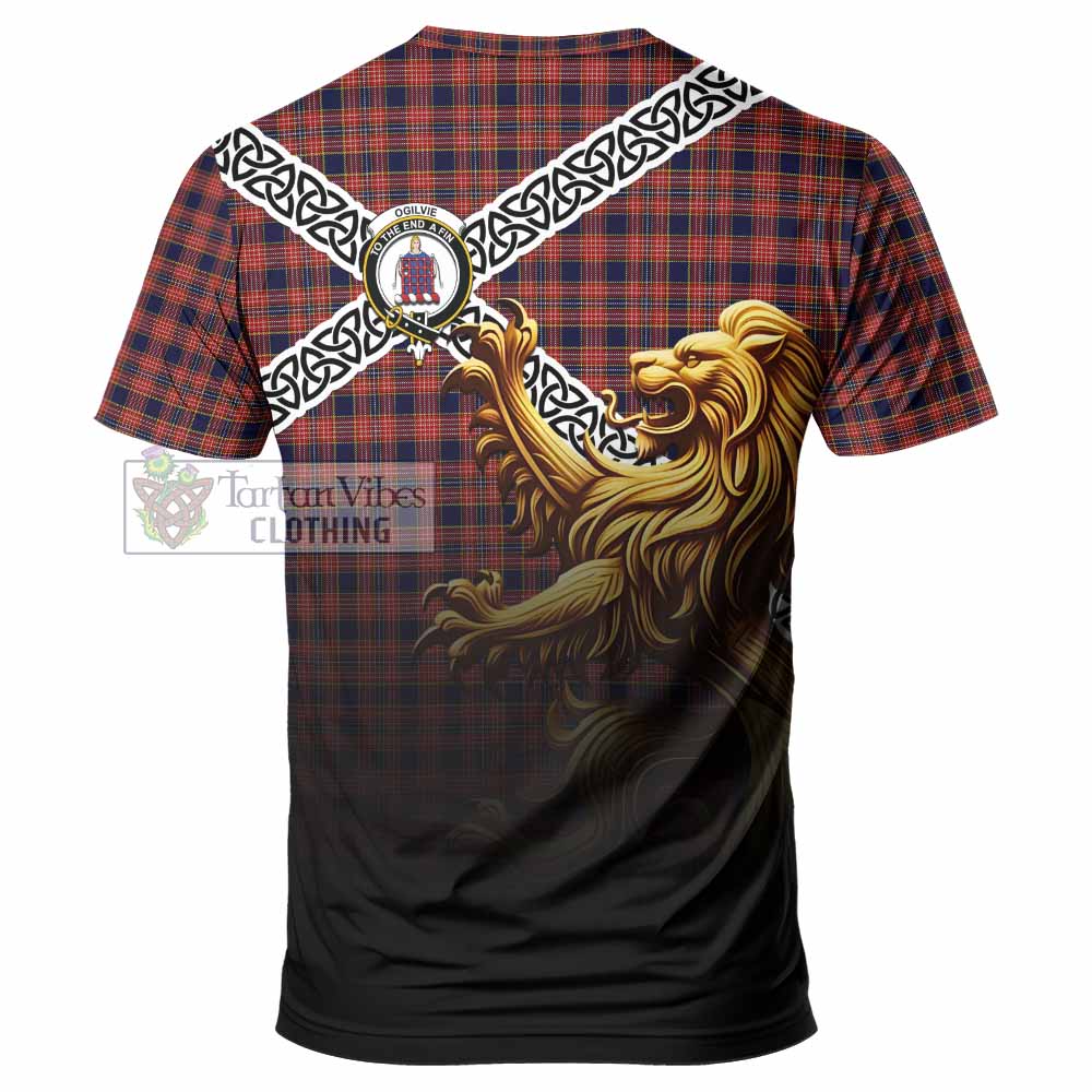 Tartan Vibes Clothing Ogilvie (Ogilvy) Crest Tartan T-Shirt with Golden Lion Emblem Celtic Style