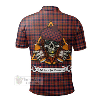Tartan Vibes Clothing Ogilvie (Ogilvy) Tartan Polo Shirt with Family Crest and Bearded Skull Holding Bottles of Whiskey