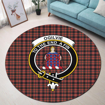 Ogilvie (Ogilvy) Tartan Round Rug with Family Crest