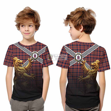 Ogilvie (Ogilvy) Crest Tartan Kid T-Shirt with Golden Lion Emblem Celtic Style