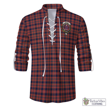 Tartan Vibes Clothing Ogilvie (Ogilvy) Tartan Men's Scottish Traditional Jacobite Ghillie Kilt Shirt with Family Crest