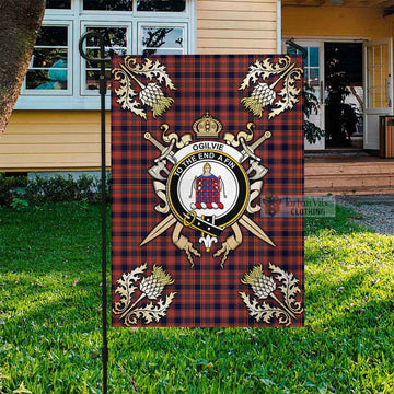 Ogilvie (Ogilvy) Tartan Garden Flag with Family Crest and Golden Thistle Crossed Sword Design