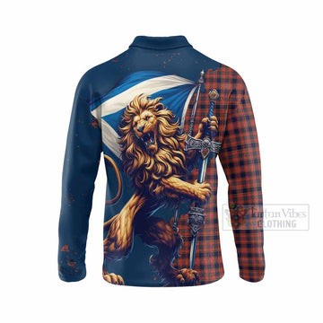 Tartan Vibes Clothing Ogilvie (Ogilvy) Tartan Family Crest Long Sleeve Polo Shirt with Scottish Majestic Lion