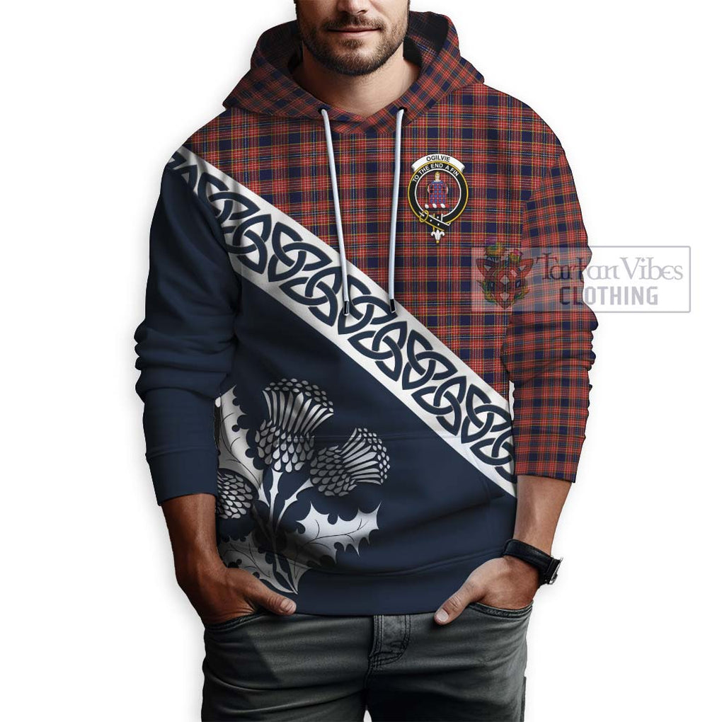Tartan Vibes Clothing Ogilvie (Ogilvy) Tartan Hoodie Featuring Thistle and Scotland Map