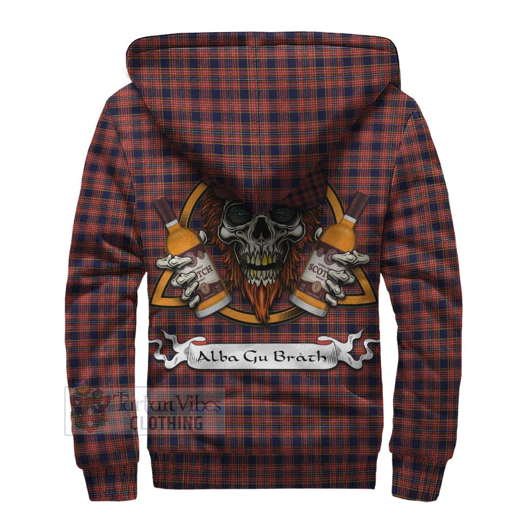 Tartan Vibes Clothing Ogilvie (Ogilvy) Tartan Sherpa Hoodie with Family Crest and Bearded Skull Holding Bottles of Whiskey