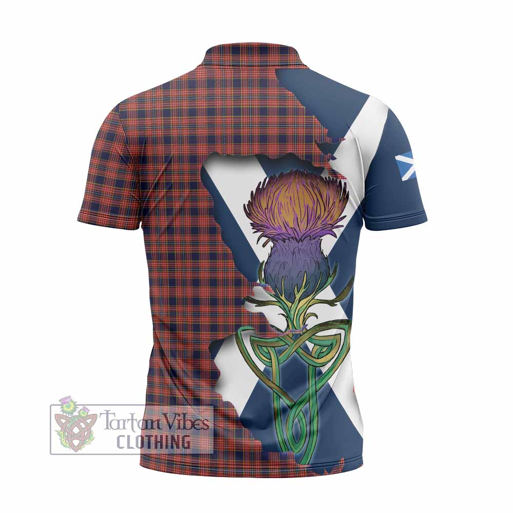 Tartan Vibes Clothing Ogilvie (Ogilvy) Tartan Family Crest Zipper Polo Shirt Scottish Thistle Celtic Inspired
