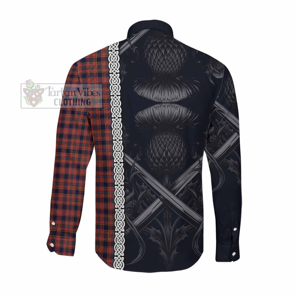 Tartan Vibes Clothing Ogilvie (Ogilvy) Tartan Long Sleeve Button Shirt with Family Crest Cross Sword Thistle Celtic Vibes