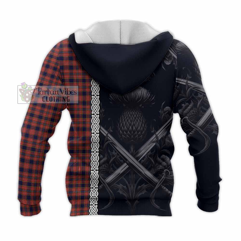 Tartan Vibes Clothing Ogilvie (Ogilvy) Tartan Knitted Hoodie with Family Crest Cross Sword Thistle Celtic Vibes