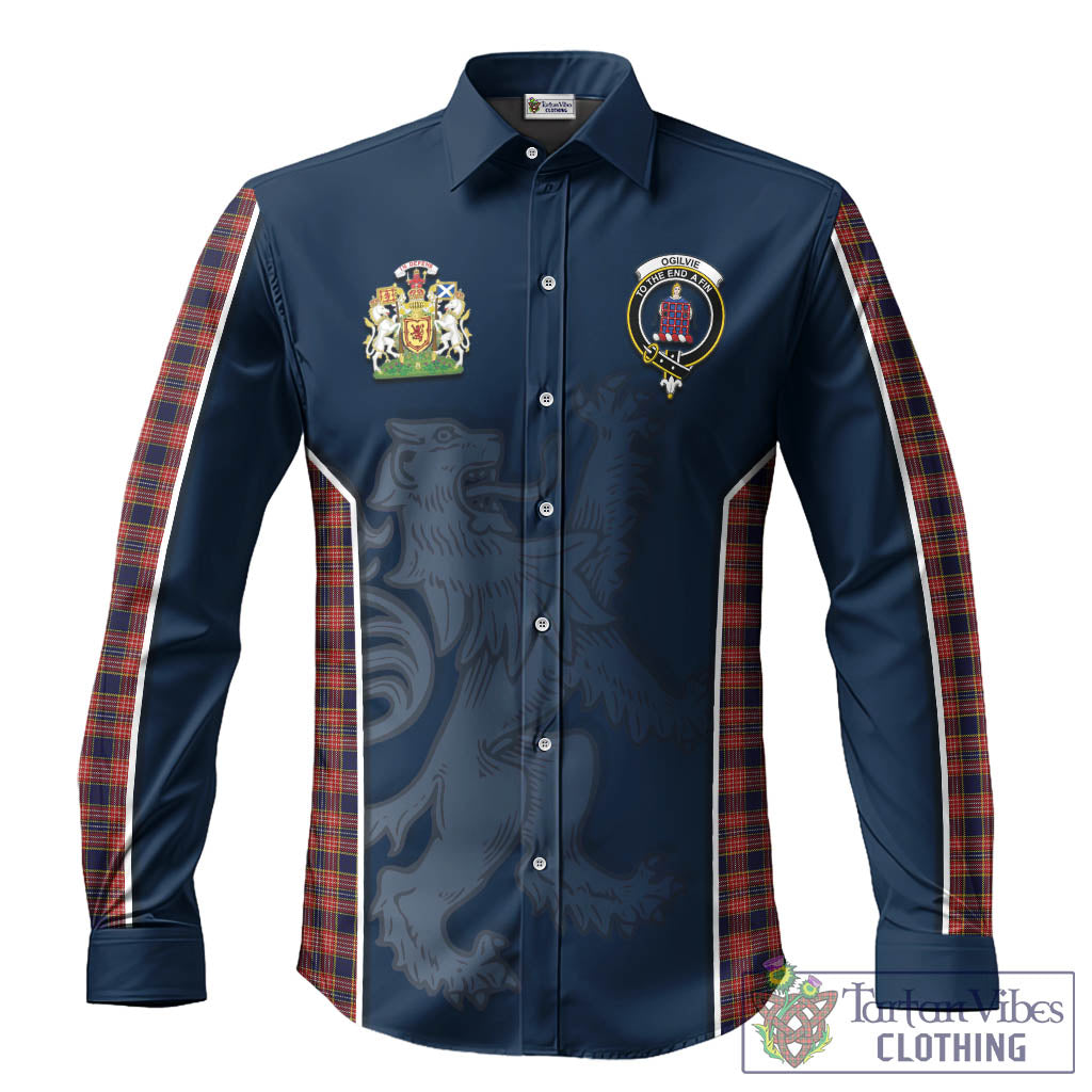 Ogilvie (Ogilvy) Tartan Long Sleeve Button Up Shirt with Family Crest and Lion Rampant Vibes Sport Style
