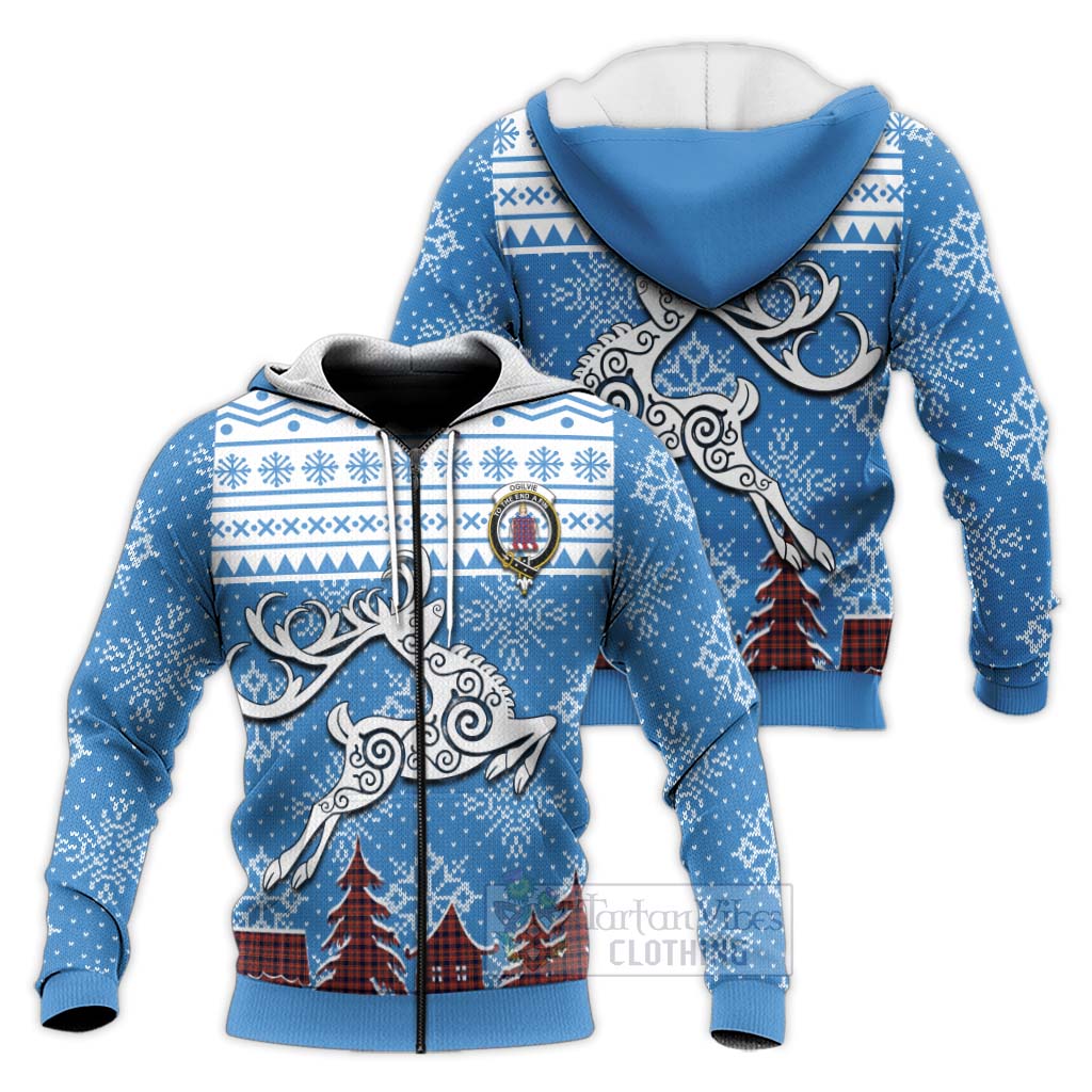 Tartan Vibes Clothing Ogilvie (Ogilvy) Clan Christmas Knitted Hoodie Celtic Reindeer Style