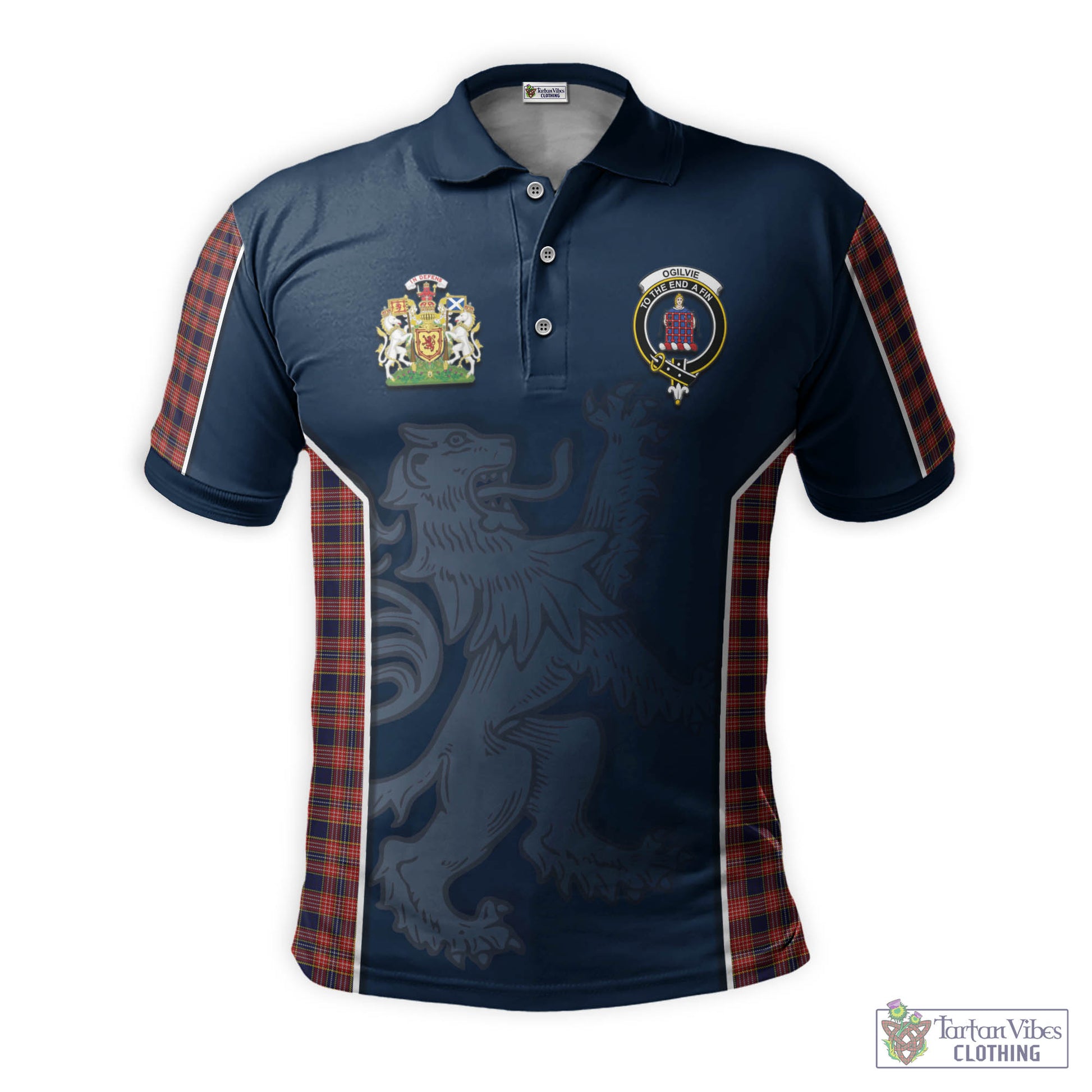 Tartan Vibes Clothing Ogilvie (Ogilvy) Tartan Men's Polo Shirt with Family Crest and Lion Rampant Vibes Sport Style