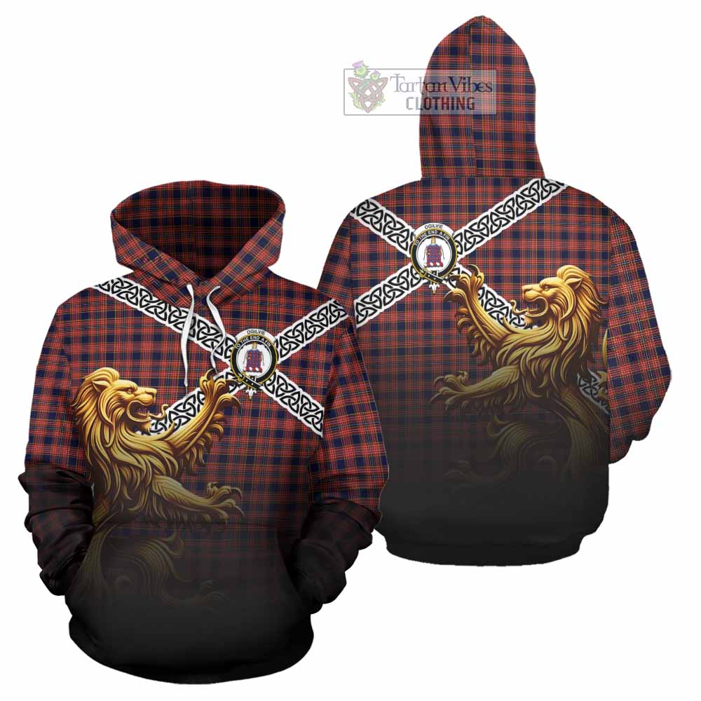 Tartan Vibes Clothing Ogilvie (Ogilvy) Crest Tartan Hoodie with Golden Lion Emblem Celtic Style