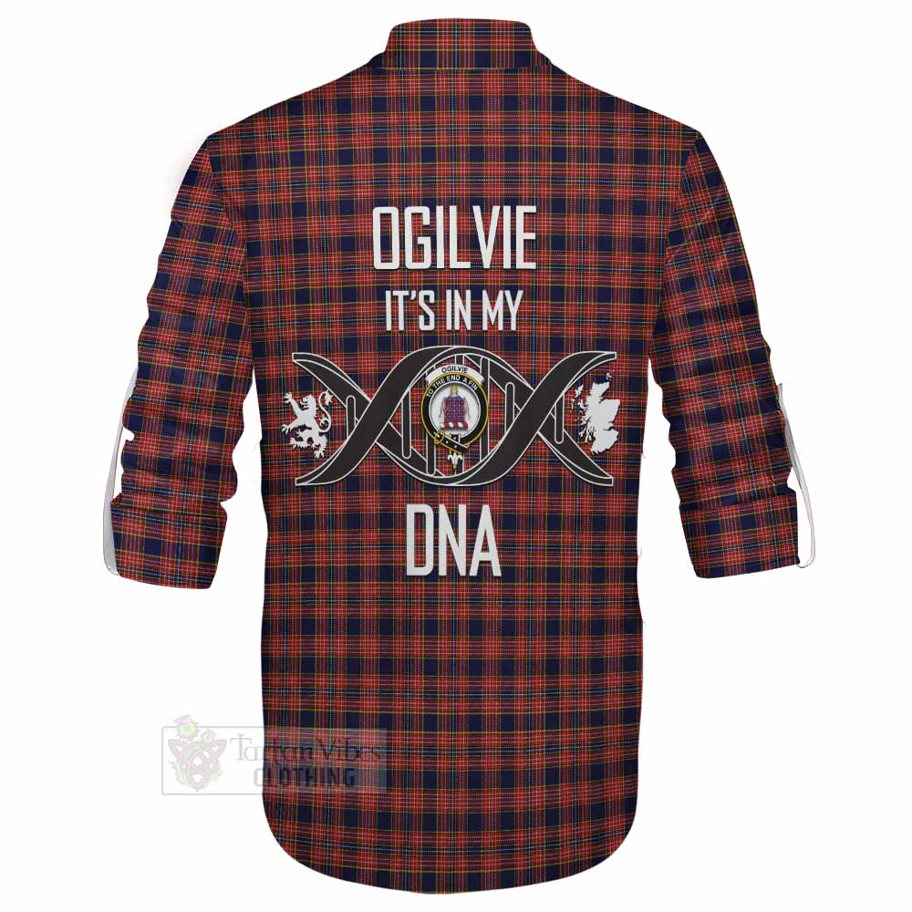 Tartan Vibes Clothing Ogilvie (Ogilvy) Tartan Ghillie Kilt Shirt with Family Crest DNA In Me Style