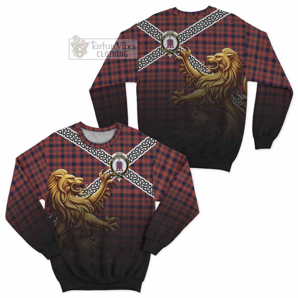 Tartan Vibes Clothing Ogilvie (Ogilvy) Crest Tartan Sweatshirt with Golden Lion Emblem Celtic Style
