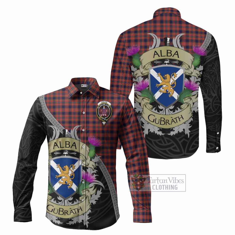 Tartan Vibes Clothing Ogilvie (Ogilvy) Tartan Family Crest Long Sleeve Button Shirt Lion Rampant Royal Thistle Shield Celtic Inspired
