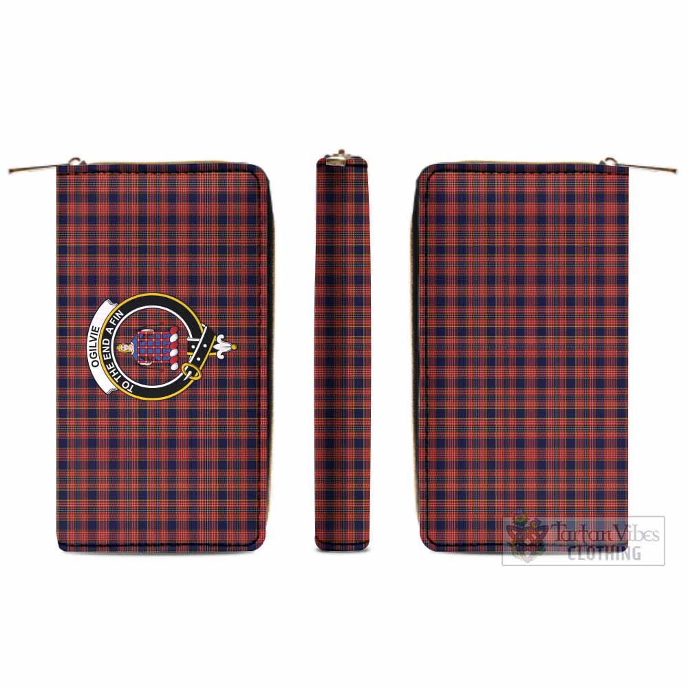 Tartan Vibes Clothing Ogilvie (Ogilvy) Tartan Women's Leather Wallet with Family Crest