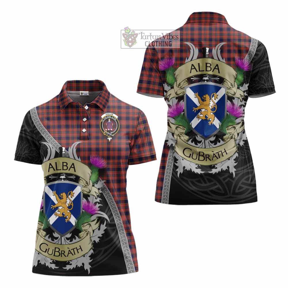 Tartan Vibes Clothing Ogilvie (Ogilvy) Tartan Family Crest Women's Polo Shirt Lion Rampant Royal Thistle Shield Celtic Inspired