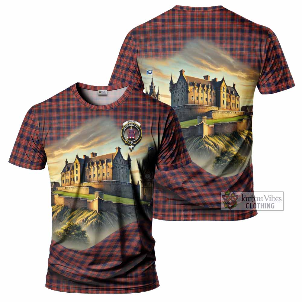Tartan Vibes Clothing Ogilvie (Ogilvy) Tartan Family Crest T-Shirt with Scottish Ancient Castle Stype