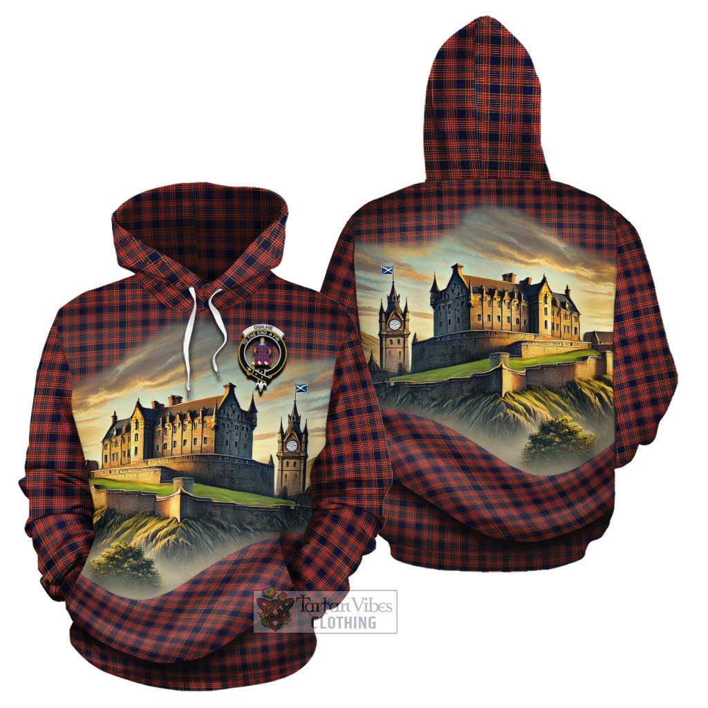 Tartan Vibes Clothing Ogilvie (Ogilvy) Tartan Family Crest Cotton Hoodie with Scottish Ancient Castle Style