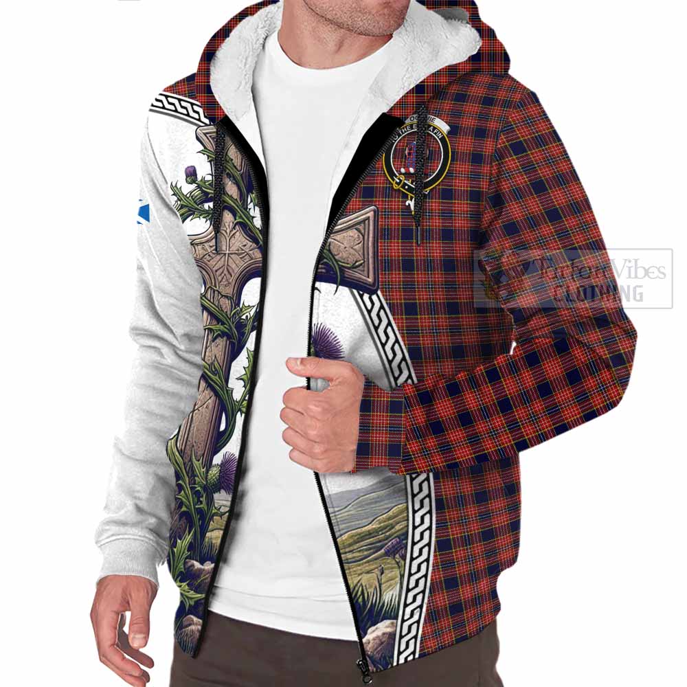 Tartan Vibes Clothing Ogilvie (Ogilvy) Tartan Sherpa Hoodie with Family Crest and St. Andrew's Cross Accented by Thistle Vines