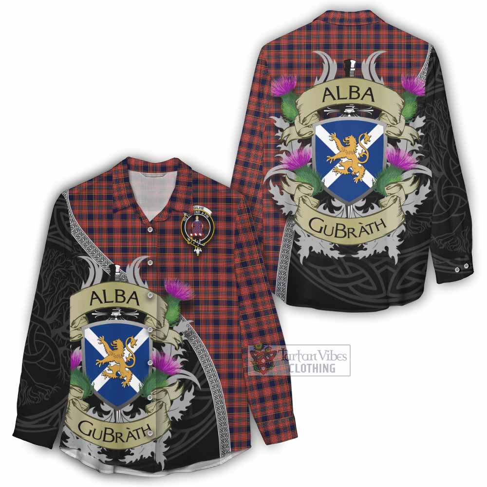 Tartan Vibes Clothing Ogilvie (Ogilvy) Tartan Family Crest Women's Casual Shirt Lion Rampant Royal Thistle Shield Celtic Inspired