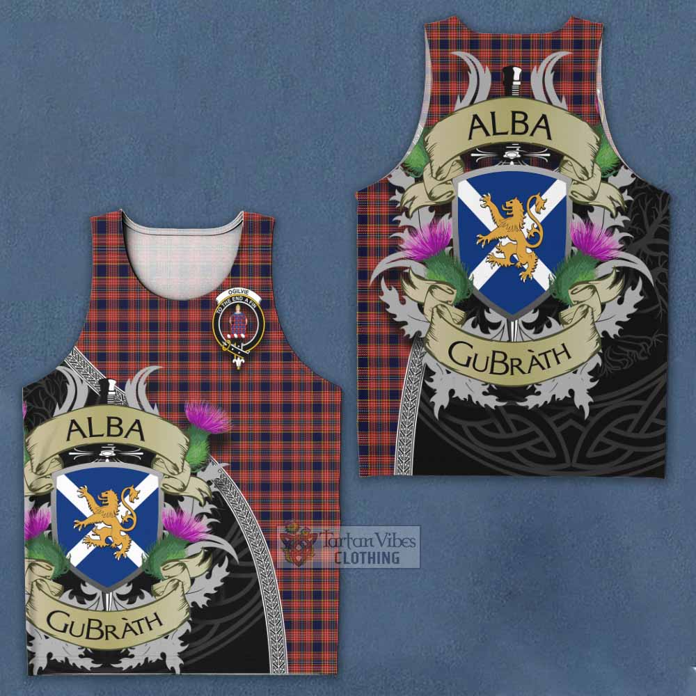Tartan Vibes Clothing Ogilvie (Ogilvy) Tartan Family Crest Men's Tank Top Lion Rampant Royal Thistle Shield Celtic Inspired